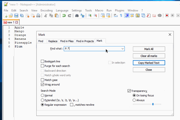 Notepad++ Mark and Copy Feature